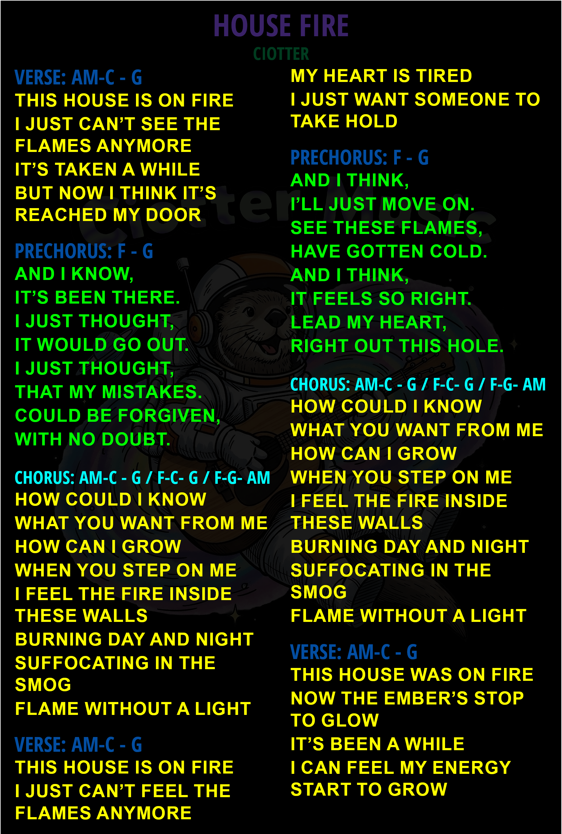 House Fire Song Sheet