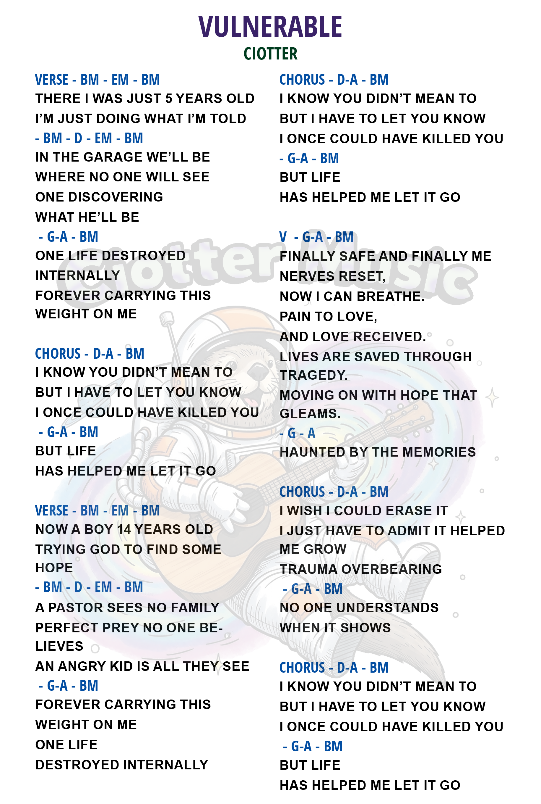 Vulnerable Song Sheet