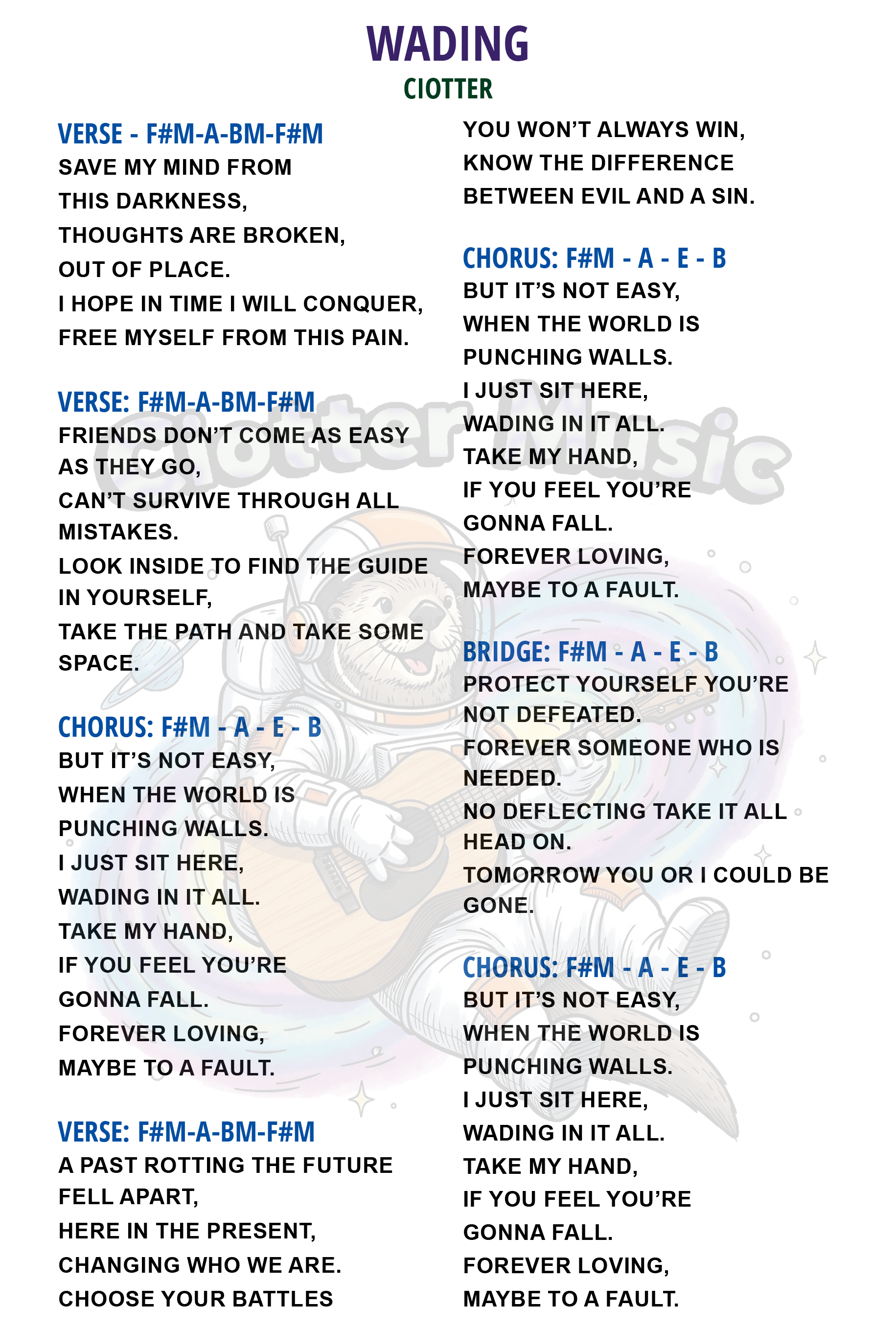 Wading Song Sheet